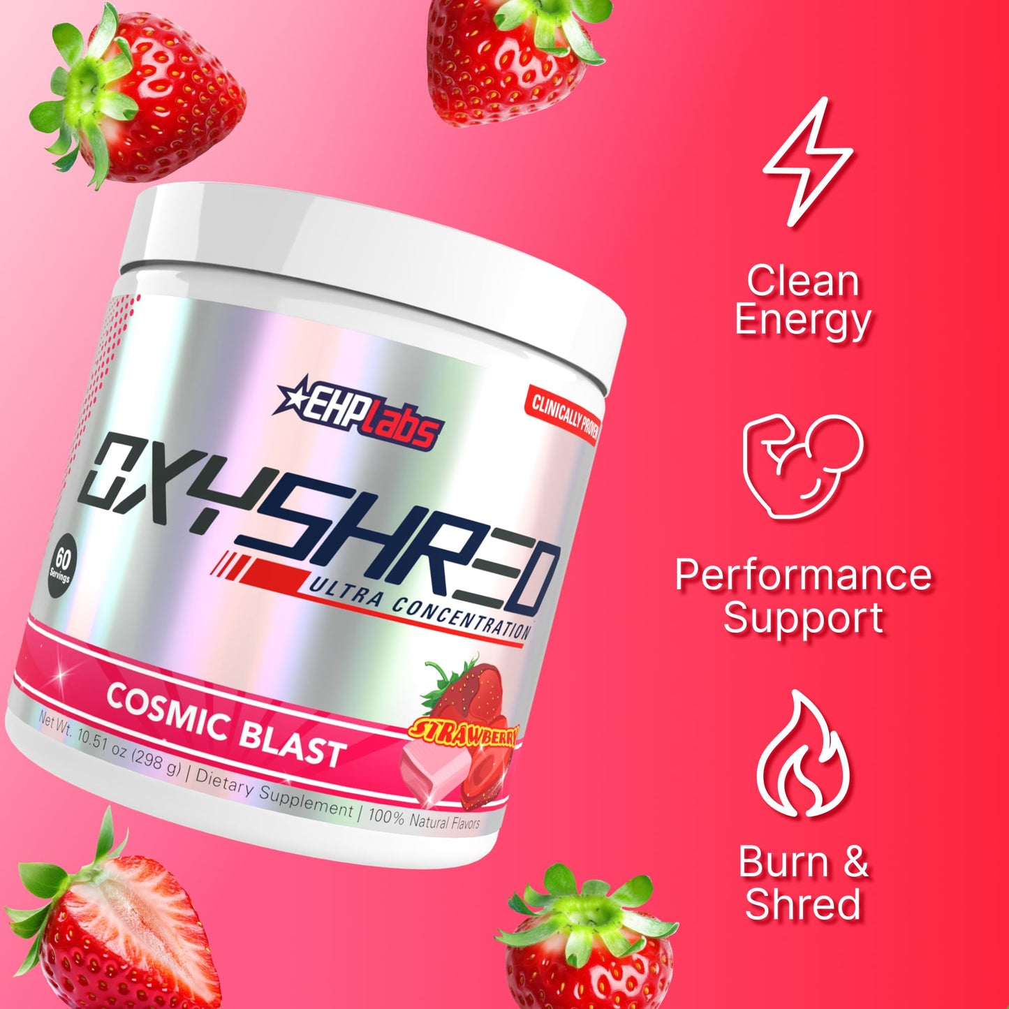 EHP Labs OxyShred Pre Workout Powder - Preworkout Powder with L Glutamine & Acetyl L Carnitine, Energy Boost Drink - Cosmic Blast, 60 Servings - dailyvitalstore