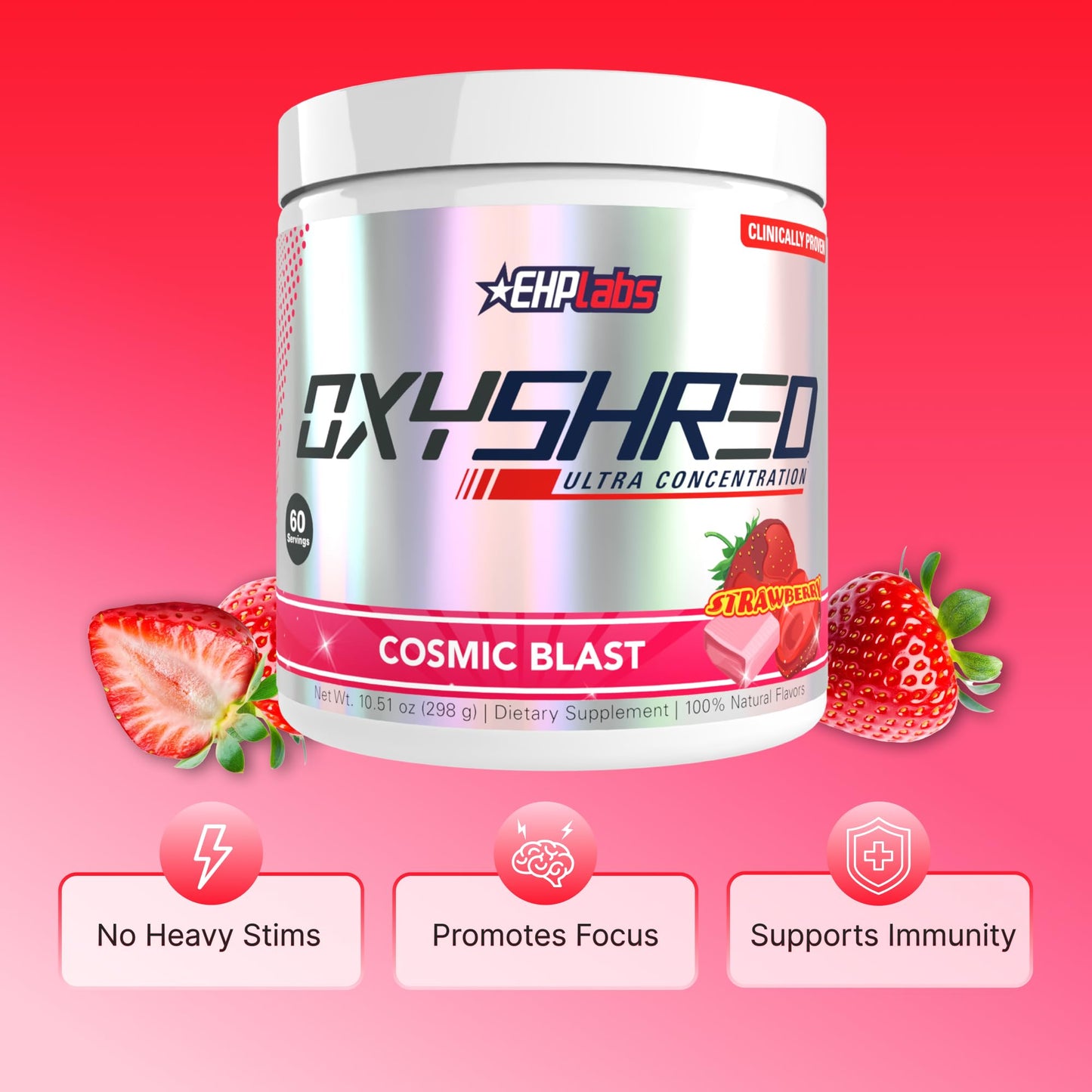 EHP Labs OxyShred Pre Workout Powder - Preworkout Powder with L Glutamine & Acetyl L Carnitine, Energy Boost Drink - Cosmic Blast, 60 Servings - dailyvitalstore