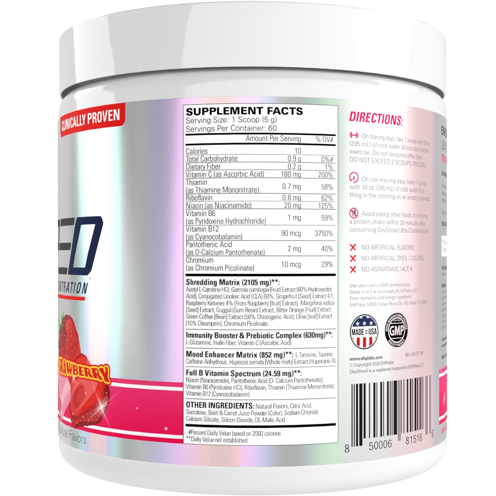 EHP Labs OxyShred Pre Workout Powder - Preworkout Powder with L Glutamine & Acetyl L Carnitine, Energy Boost Drink - Cosmic Blast, 60 Servings - dailyvitalstore