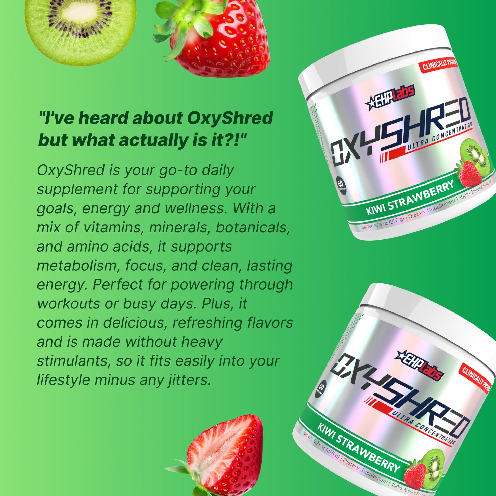 EHP Labs OxyShred Pre Workout Powder - Preworkout Powder with L Glutamine & Acetyl L Carnitine, Energy Boost Drink - Kiwi Strawberry, 60 Servings - dailyvitalstore