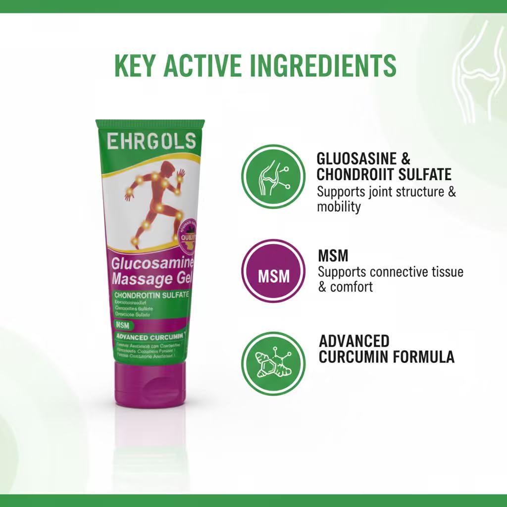 Ehrgols Advanced Joint Massage Gel with Glucosamine & Turmeric | Intensive Care Rub for Knees, Back, Shoulders & Hands | Non-Greasy | Deep Penetrating | 3.4 Fl Oz - dailyvitalstore