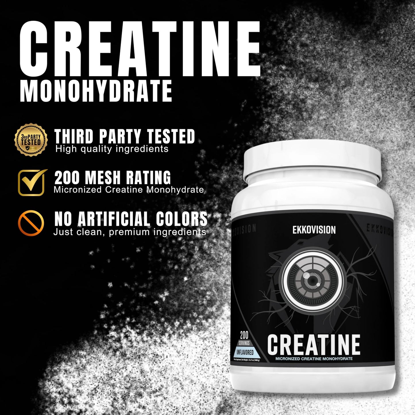 Ekkovision Creatine Monohydrate Powder, Micronized, Unflavored, Pre Workout & Post Workout Supplement for Men and Women, Energy Support, Easy to Mix in Shakes - dailyvitalstore