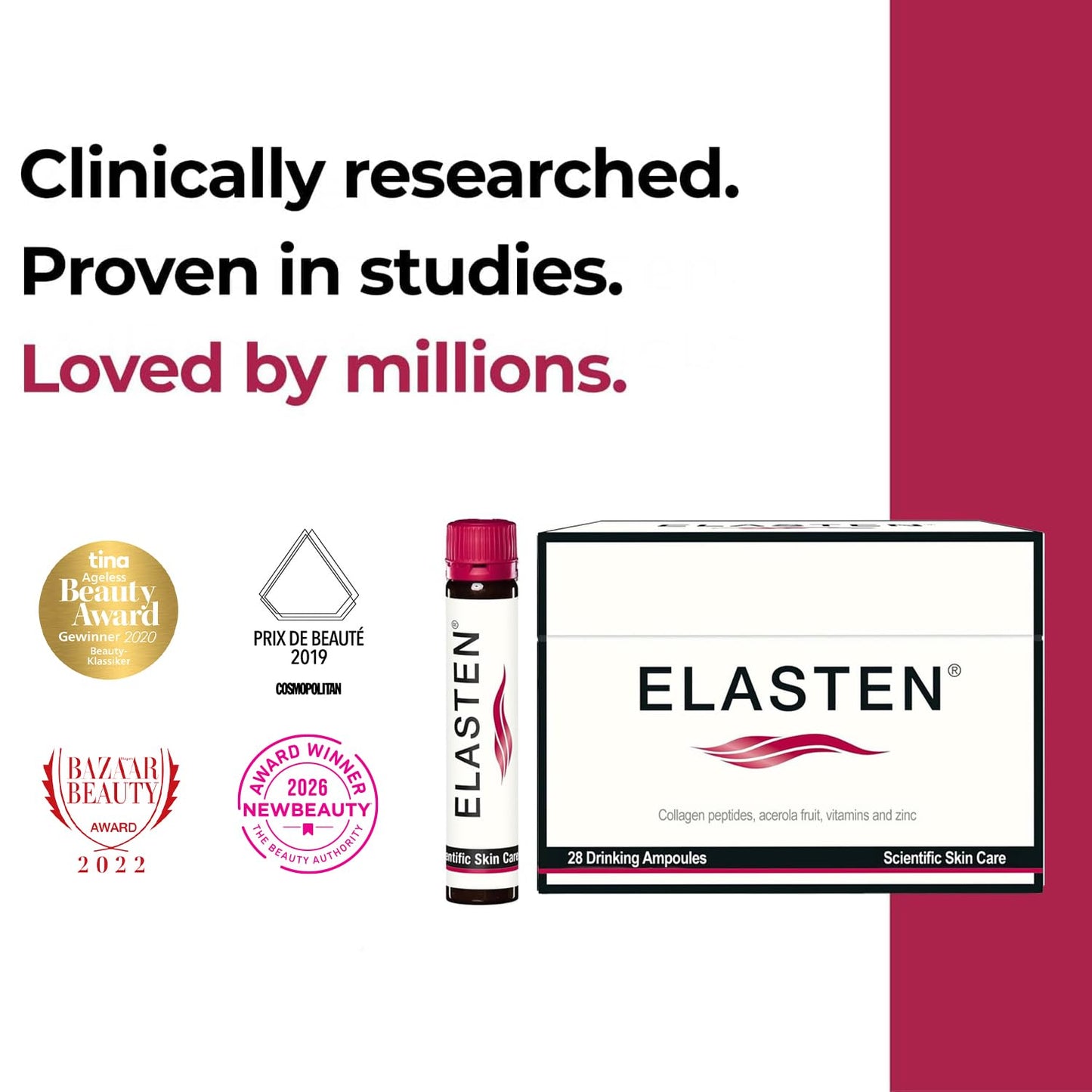 ELASTEN Clinically Tested Collagen Complex for Radiant Skin from Within – Reduces Fine Lines – Supports Healthy Connective Tissue – 28 Liquid Collagen Ampoules (0.85 fl oz / 25 ml Each) - dailyvitalstore