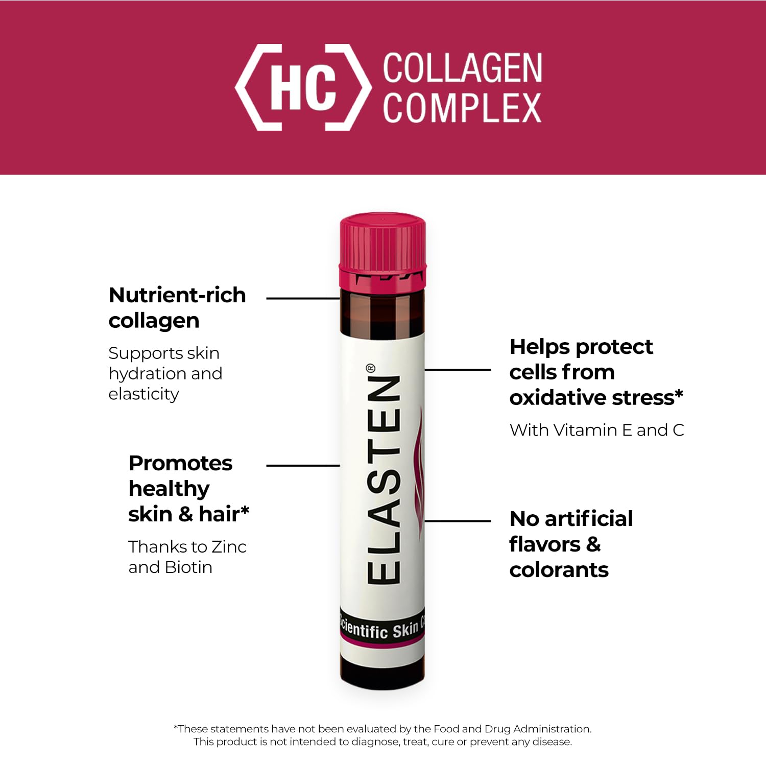 ELASTEN Clinically Tested Collagen Complex for Radiant Skin from Within – Reduces Fine Lines – Supports Healthy Connective Tissue – 28 Liquid Collagen Ampoules (0.85 fl oz / 25 ml Each) - dailyvitalstore