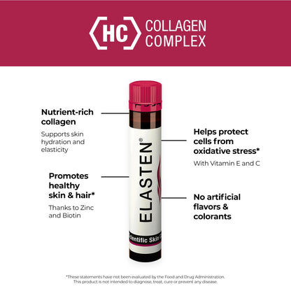 ELASTEN Clinically Tested Collagen Complex for Radiant Skin from Within – Reduces Fine Lines – Supports Healthy Connective Tissue – 28 Liquid Collagen Ampoules (0.85 fl oz / 25 ml Each) - dailyvitalstore