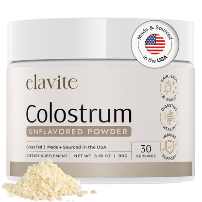 Elavite Bovine Colostrum Powder (Unflavored) Grass Fed Colostrum Supplement for Gut Health, Immune Support Healthy Hair, Skin & Nails - 30 Servings - dailyvitalstore