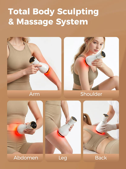 Electric Cupping Massager for Body with Suction, Microcurrent, Red Light & Heat, Lymphatic Drainage Massager, 12 Intensity Body Sculpting Machine, Cellulite Massage Tool for Arms Legs Waist Back-White - dailyvitalstore