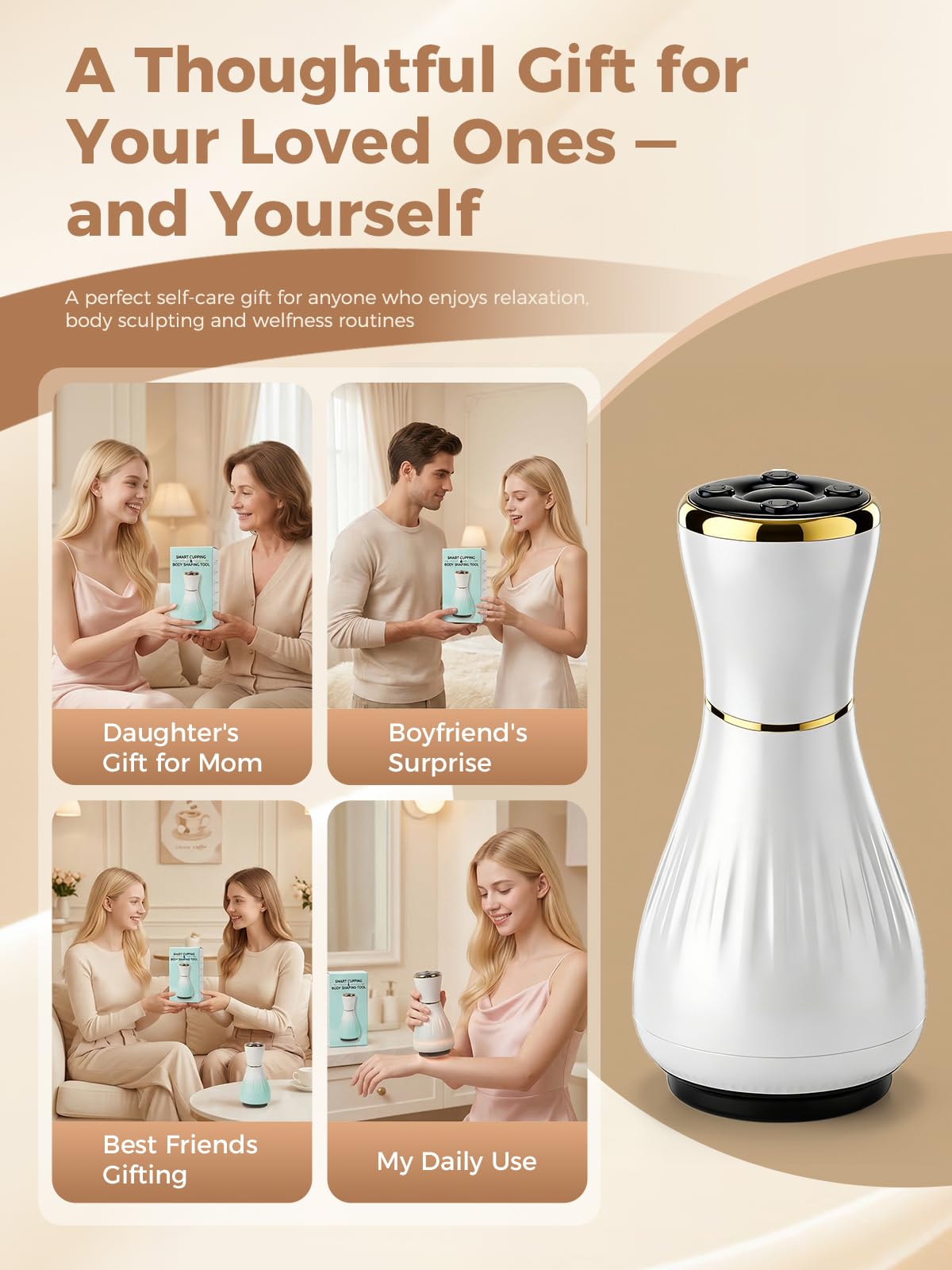 Electric Cupping Massager for Body with Suction, Microcurrent, Red Light & Heat, Lymphatic Drainage Massager, 12 Intensity Body Sculpting Machine, Cellulite Massage Tool for Arms Legs Waist Back-White - dailyvitalstore