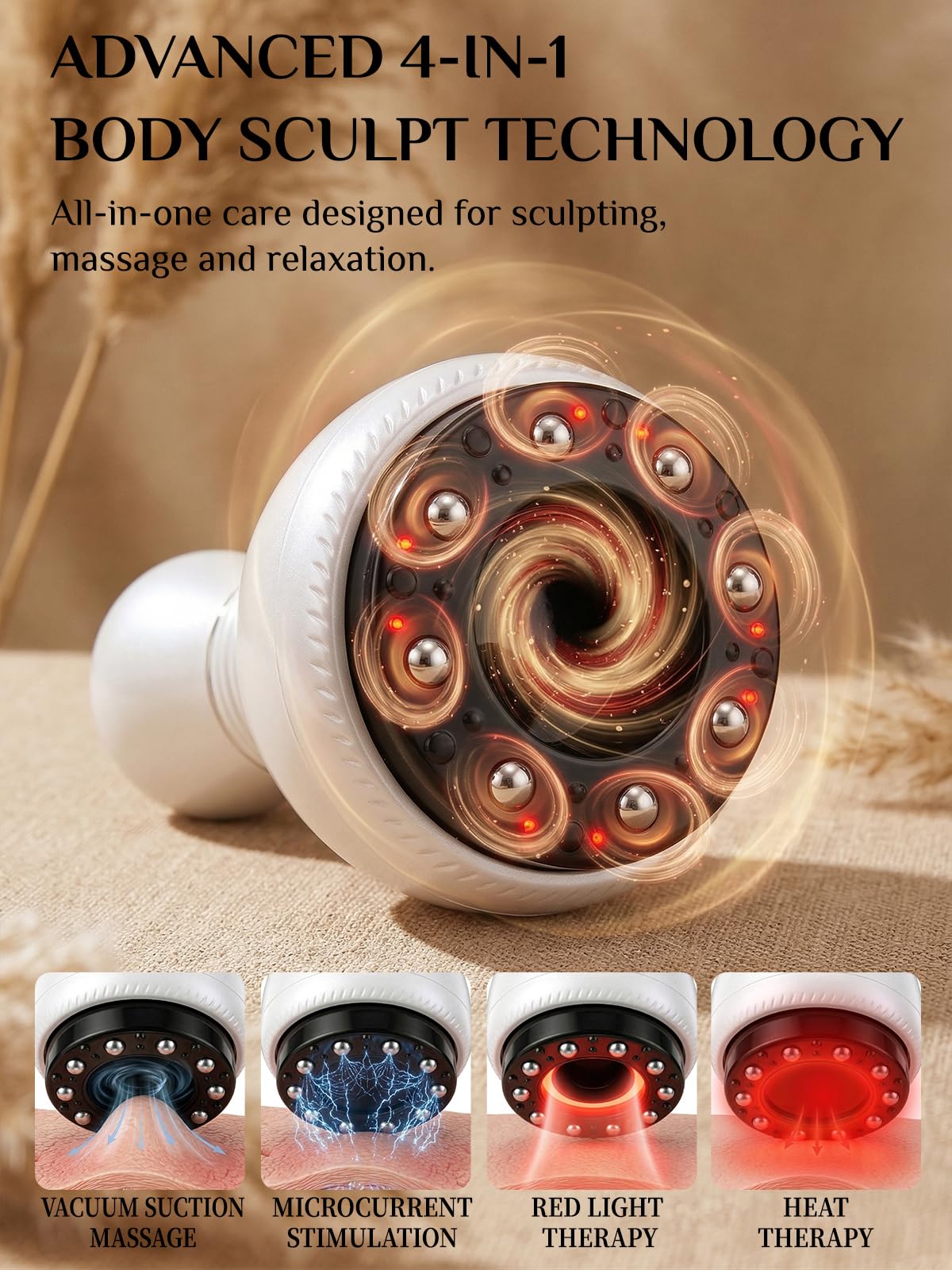 Electric Cupping Massager for Body with Suction, Microcurrent, Red Light & Heat, Lymphatic Drainage Massager, 12 Intensity Body Sculpting Machine, Cellulite Massage Tool for Arms Legs Waist Back-White - dailyvitalstore