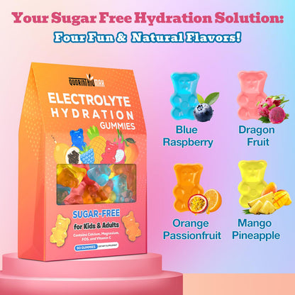 Electrolyte Gummies Sugar Free | Electrolyte Hydration Energy Gummies for Running & Sports - Energy Chews with Calcium & Vitamin C for Kids & Adults, - dailyvitalstore