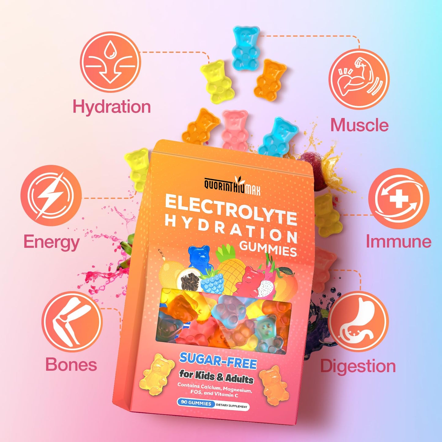 Electrolyte Gummies Sugar Free | Electrolyte Hydration Energy Gummies for Running & Sports - Energy Chews with Calcium & Vitamin C for Kids & Adults, - dailyvitalstore