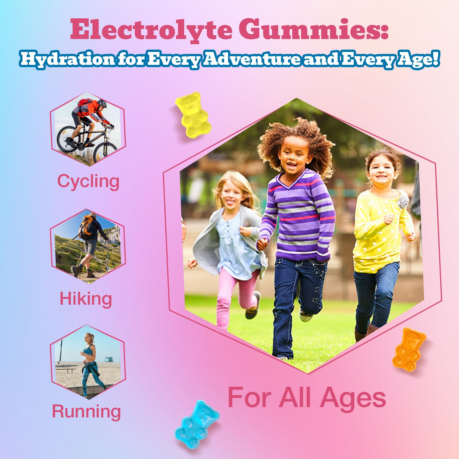 Electrolyte Gummies Sugar Free | Electrolyte Hydration Energy Gummies for Running & Sports - Energy Chews with Calcium & Vitamin C for Kids & Adults, - dailyvitalstore