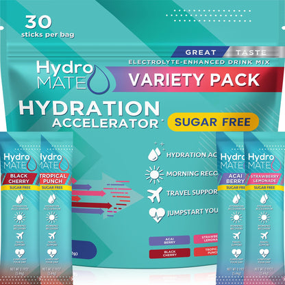 Electrolyte Powder Sugar-Free Hydration Packets Variety Pack HydroMATE 30 Sticks - dailyvitalstore