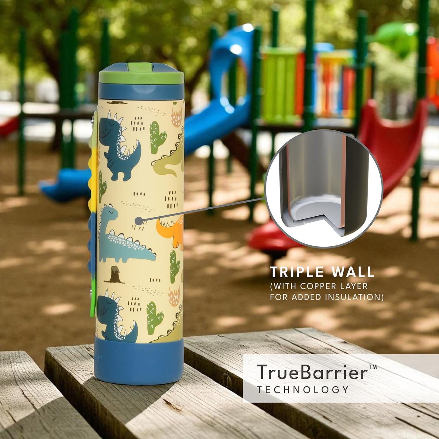 Elemental Iconic Kids Water Bottle for School - 100% Leak-Proof Insulated Water Bottles with Straw Lid & Pop-It Handle for Boys & Girls - Triple-Wall Insulated & BPA-Free, 20oz – Dinosaur - dailyvitalstore