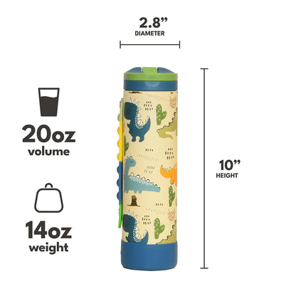 Elemental Iconic Kids Water Bottle for School - 100% Leak-Proof Insulated Water Bottles with Straw Lid & Pop-It Handle for Boys & Girls - Triple-Wall Insulated & BPA-Free, 20oz – Dinosaur - dailyvitalstore