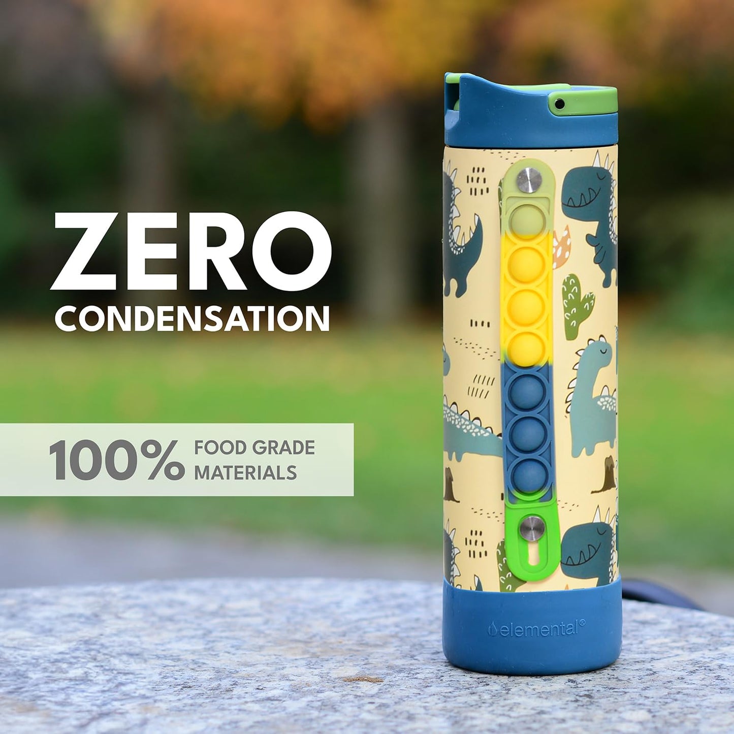 Elemental Iconic Kids Water Bottle for School - 100% Leak-Proof Insulated Water Bottles with Straw Lid & Pop-It Handle for Boys & Girls - Triple-Wall Insulated & BPA-Free, 20oz – Dinosaur - dailyvitalstore