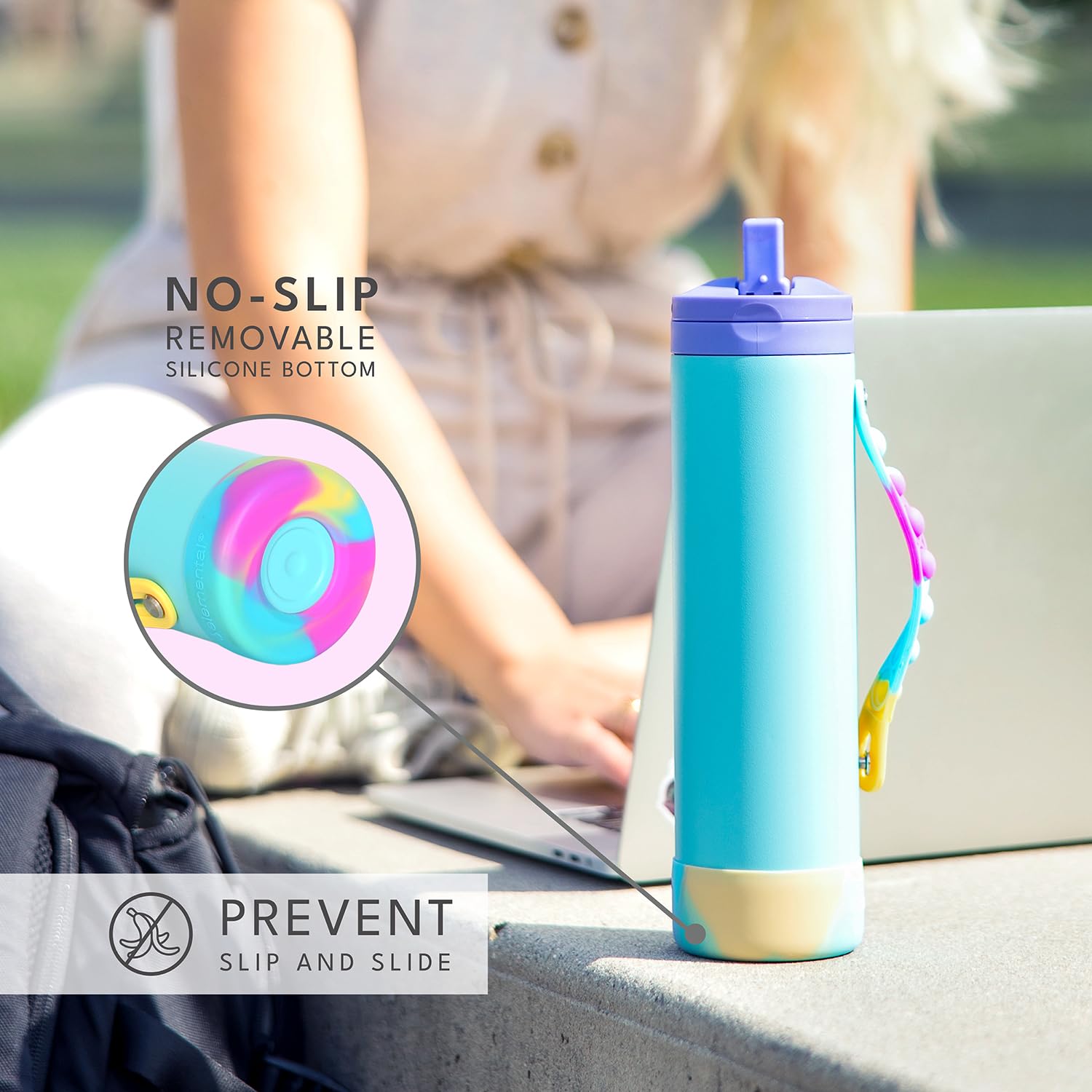 Elemental Iconic Water Bottle for School - 100% Leak-Proof Insulated Water Bottles with Straw Lid & Pop-It Handle - Triple-Wall Insulated & BPA-Free, 20oz – Blue Tie Dye - dailyvitalstore