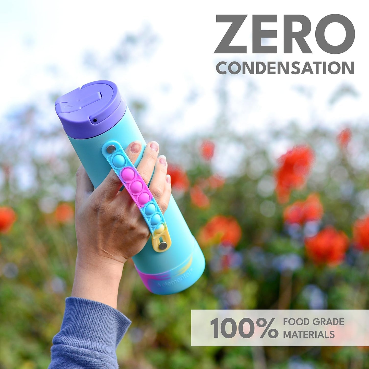 Elemental Iconic Water Bottle for School - 100% Leak-Proof Insulated Water Bottles with Straw Lid & Pop-It Handle - Triple-Wall Insulated & BPA-Free, 20oz – Blue Tie Dye - dailyvitalstore