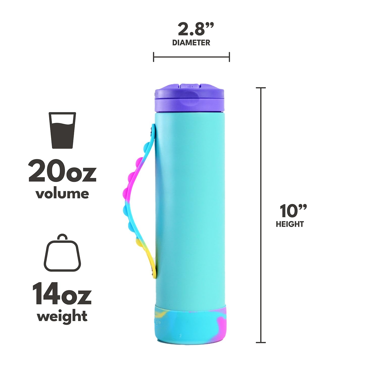 Elemental Iconic Water Bottle for School - 100% Leak-Proof Insulated Water Bottles with Straw Lid & Pop-It Handle - Triple-Wall Insulated & BPA-Free, 20oz – Blue Tie Dye - dailyvitalstore