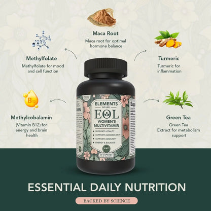 Elements of Life Multivitamin for Women – Daily Women’s Vitamins with MethyFolate, Organic Ingredients & Natural Supplements for Energy - dailyvitalstore