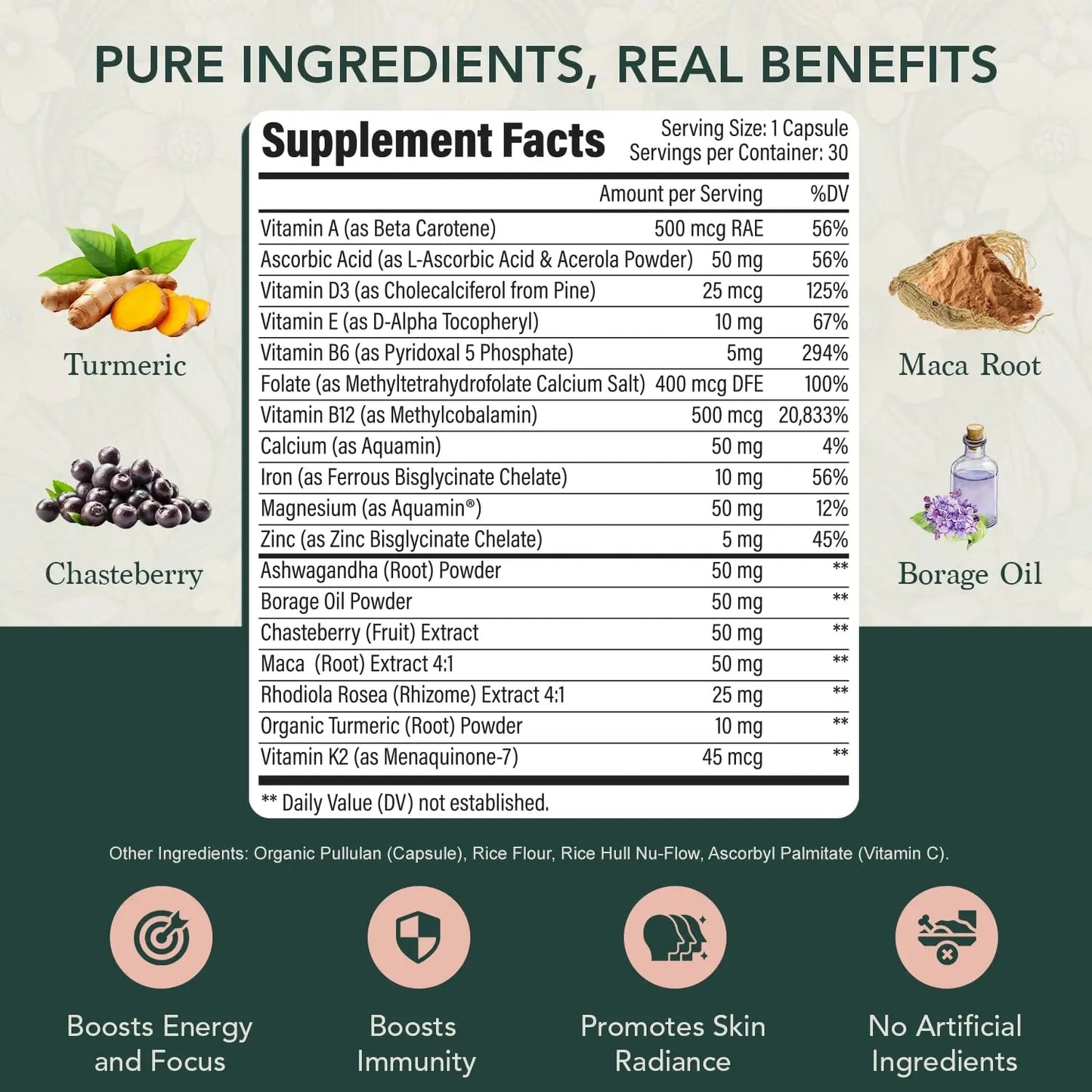 Elements of Life Multivitamin for Women – Daily Women’s Vitamins with MethyFolate, Organic Ingredients & Natural Supplements for Energy - dailyvitalstore