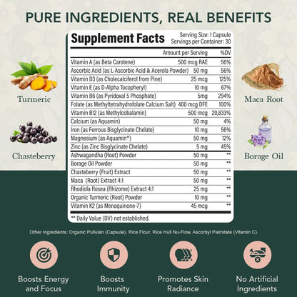 Elements of Life Multivitamin for Women – Daily Women’s Vitamins with MethyFolate, Organic Ingredients & Natural Supplements for Energy - dailyvitalstore