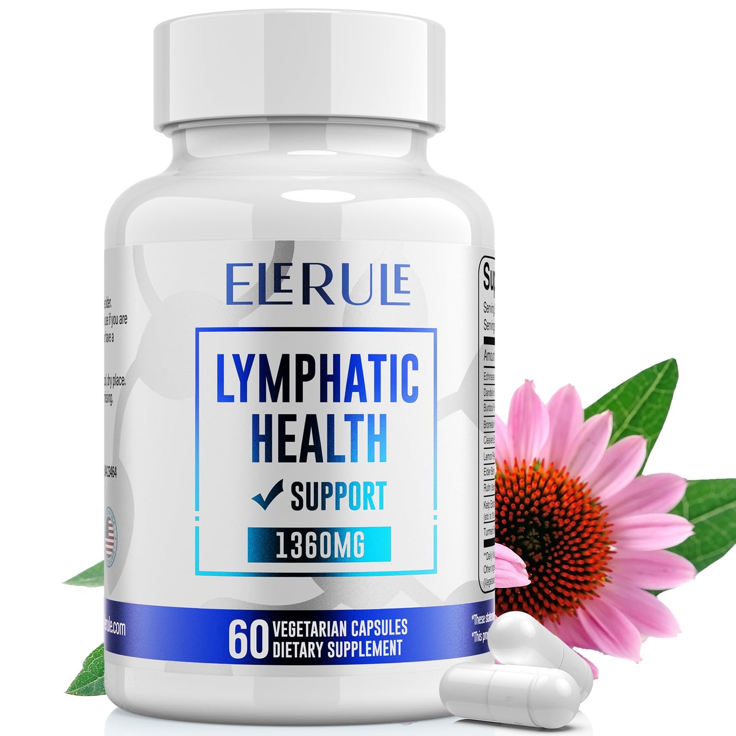 ELERULE Lymphatic Support Supplement, Lymphatic Drainage Supplements with with Dandelion, Burdock, Echinacea, Lemon & More, Lymph System Support for Men and Women – 60 Capsules - dailyvitalstore