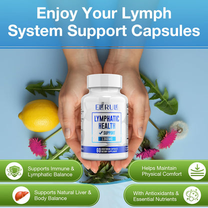 ELERULE Lymphatic Support Supplement, Lymphatic Drainage Supplements with with Dandelion, Burdock, Echinacea, Lemon & More, Lymph System Support for Men and Women – 60 Capsules - dailyvitalstore