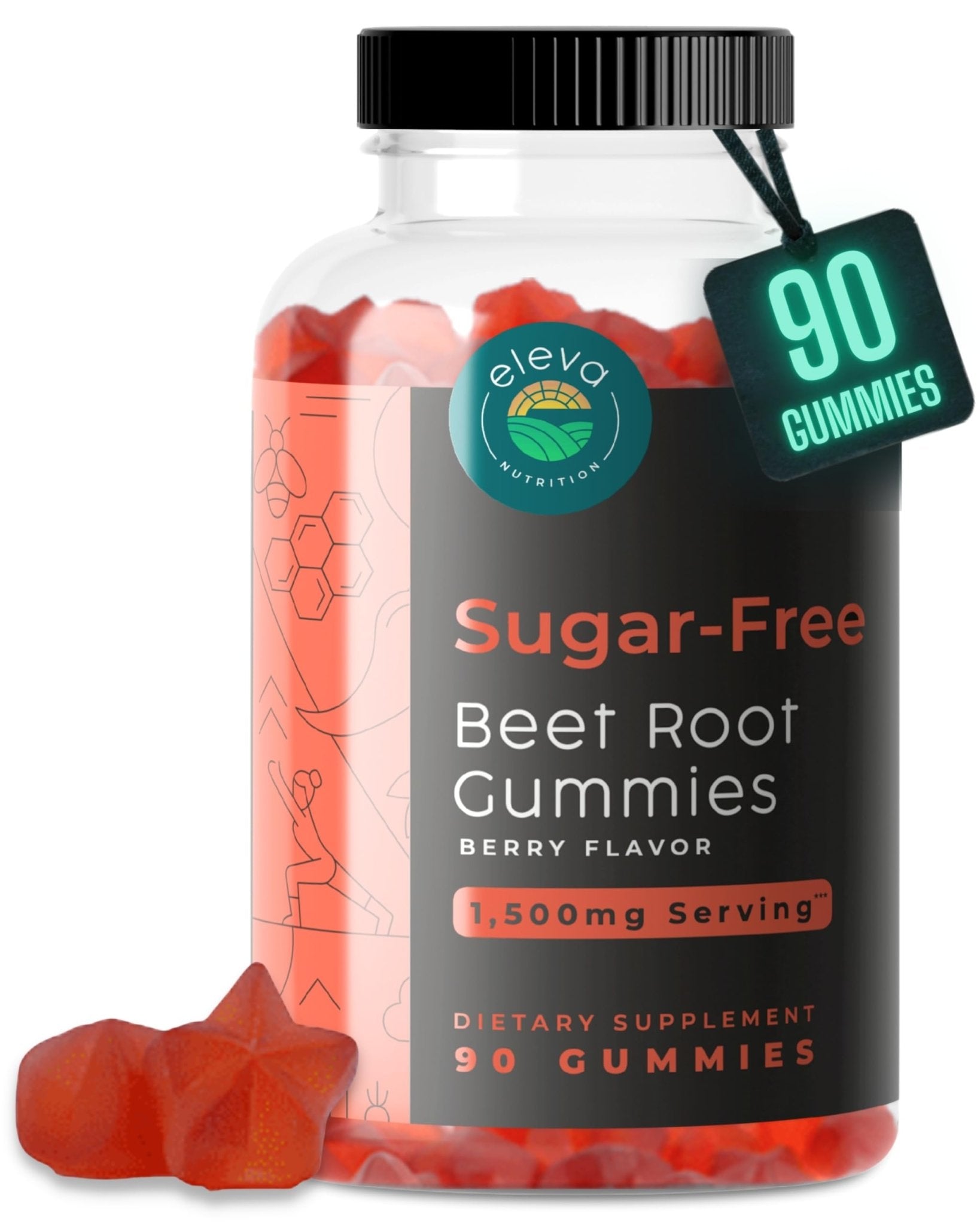 Eleva Nutrition Sugar-Free Beet Root Gummies- Vitamin C & B9- Memory & Focus Chews- Nitric Oxide -Energy Beet Supplement- 90 Organic Beetroot Chews for Men & Women - dailyvitalstore