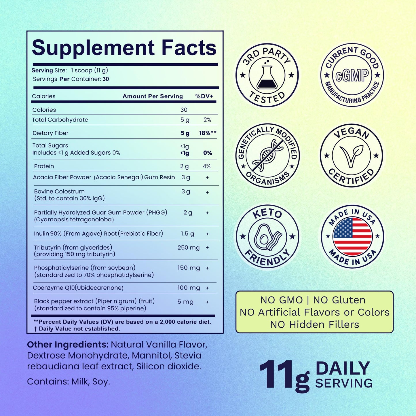 Elevex Labs Gut Health Supplement Powder – Digestive Health Formula with Colostrum, Tributyrin & PHGG Prebiotics for Gut Health, Gut Lining, Gut-Brain & Bloating Relief for Women & Men – 30 Servings - dailyvitalstore