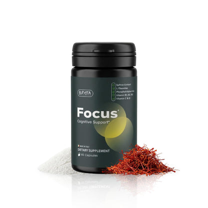 ELEVITA WELLNESS Focus Supplement (Made in Italy) | Premium Blend with L-Theanine, Lion's Mane & B Vitamins, Saffron and Vitamin D | Focus & Cognitive Support for Men & Women - dailyvitalstore