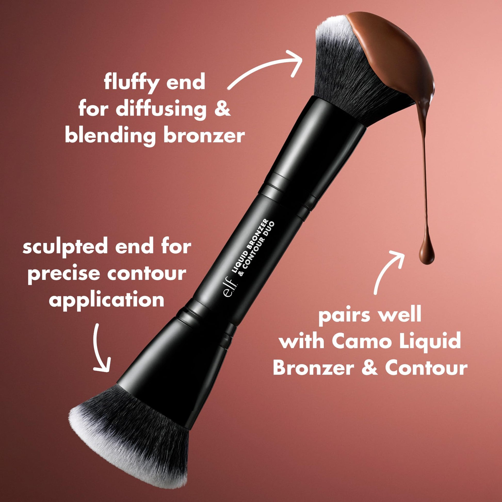 e.l.f. Liquid Bronzer & Contour Duo Brush, Silky Highly Pigmented Formula with Dual-ended Makeup Brush, Synthetic Bristles, 100% Vegan and Cruelty-Free - dailyvitalstore