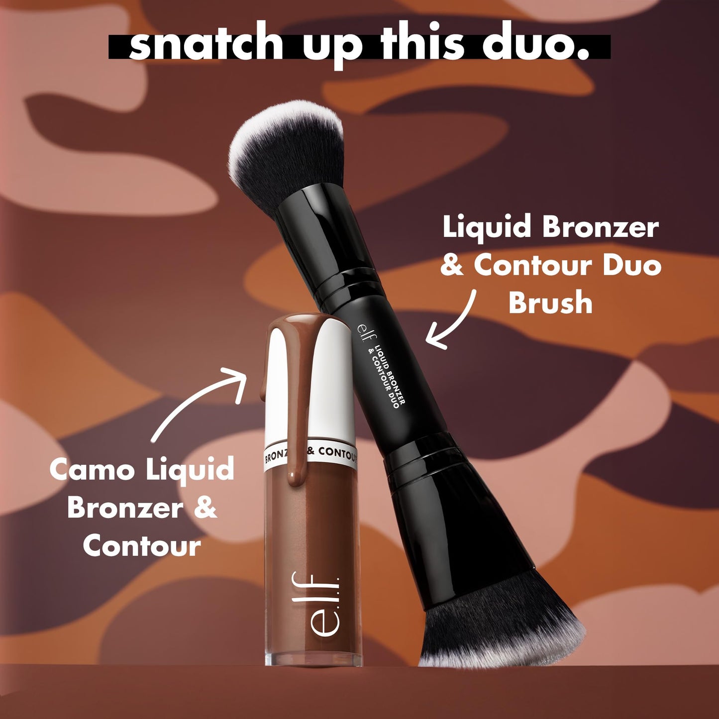 e.l.f. Liquid Bronzer & Contour Duo Brush, Silky Highly Pigmented Formula with Dual-ended Makeup Brush, Synthetic Bristles, 100% Vegan and Cruelty-Free - dailyvitalstore