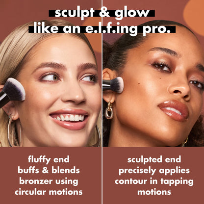 e.l.f. Liquid Bronzer & Contour Duo Brush, Silky Highly Pigmented Formula with Dual-ended Makeup Brush, Synthetic Bristles, 100% Vegan and Cruelty-Free - dailyvitalstore