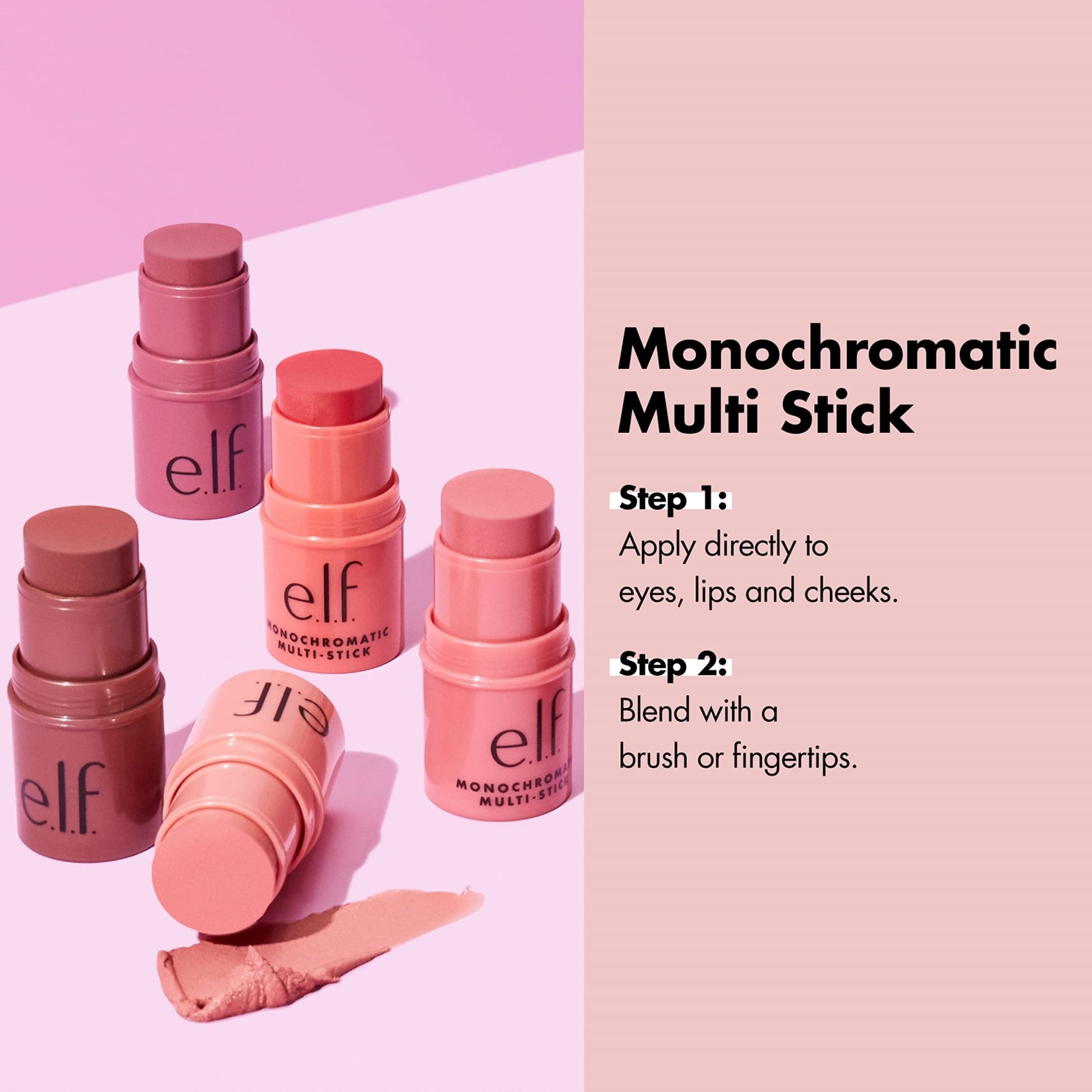 e.l.f., Monochromatic Multi Stick, Creamy, Lightweight, Versatile, Luxurious, Adds Shimmer, Easy To Use On The Go, Blends Effortlessly, Sparkling Rose, 0.17 Oz - dailyvitalstore
