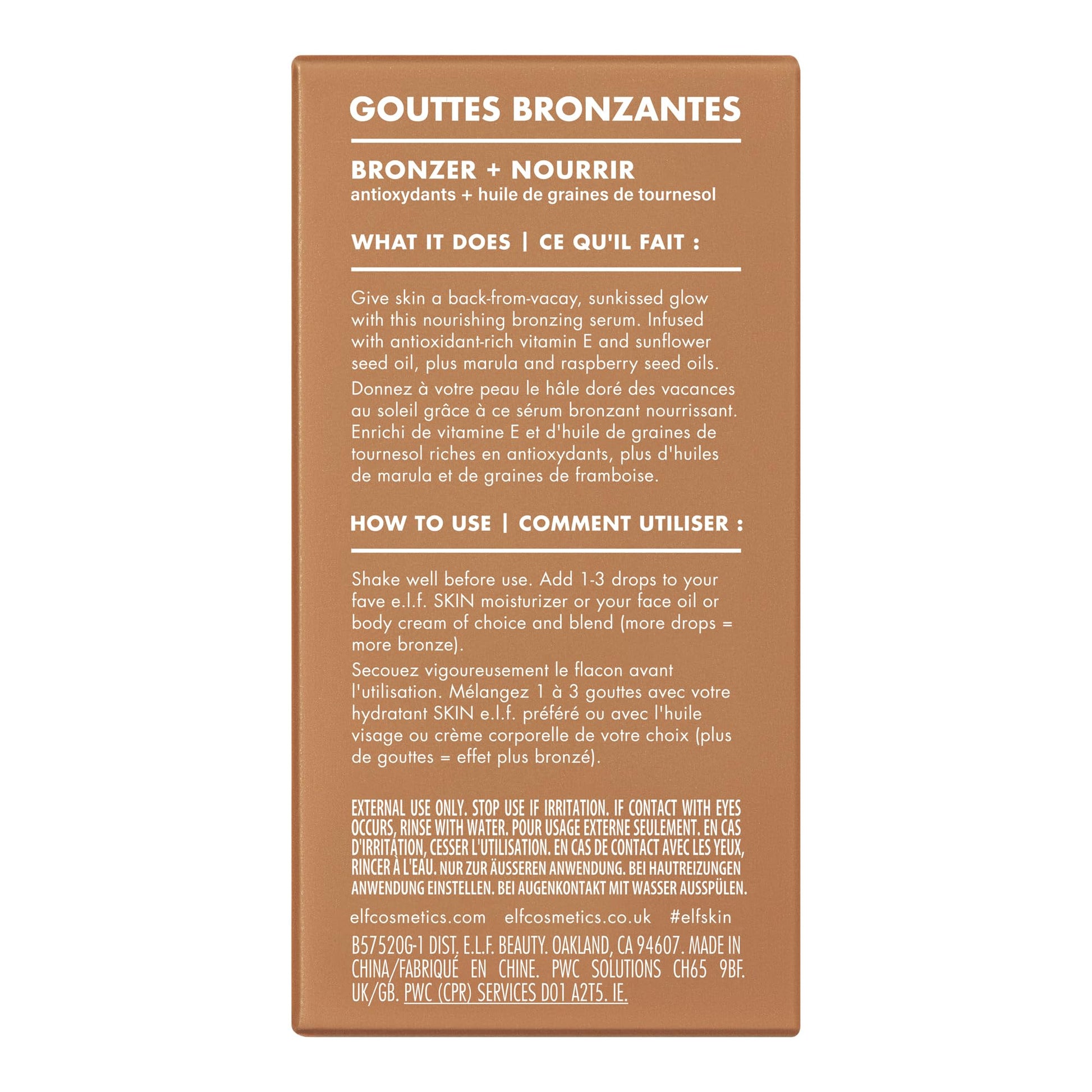 e.l.f. SKIN Bronzing Drops, Liquid Bronzer For Face & Skin, Creates A Sun-Kissed Glow, Infused With Vitamin E, Vegan & Cruelty-Free, Pure Gold - dailyvitalstore