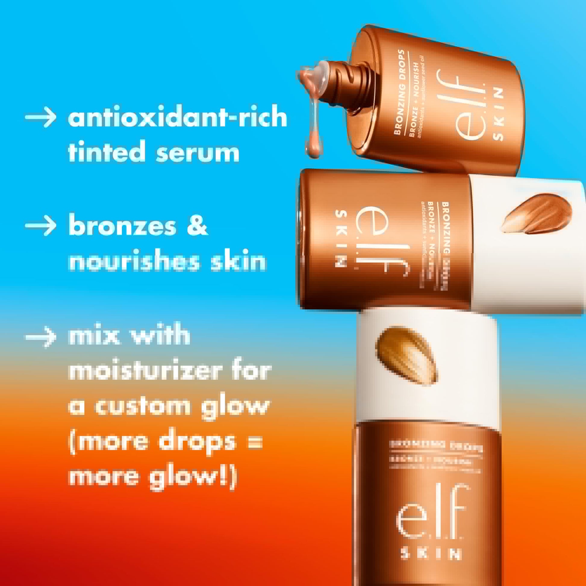 e.l.f. SKIN Bronzing Drops, Liquid Bronzer For Face & Skin, Creates A Sun-Kissed Glow, Infused With Vitamin E, Vegan & Cruelty-Free, Pure Gold - dailyvitalstore