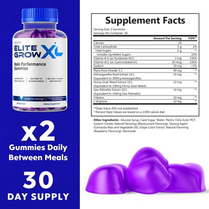 Elite Grow XL Gummies, Elite GrowXL Maximum Strength Gummy Supplement, Elite Grow X L All Natural Advanced Formula Gummys Chewable Vitamin EliteGrow Delicious Premium Once Daily Gummes (60 Gummies) - dailyvitalstore