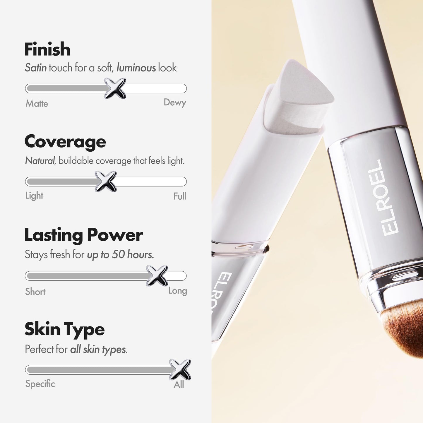 ELROEL Blanc Cover Cream Stick V White - Korean Color-Changing Foundation Stick with Volufiline - Medium to Full Coverage Dewy Finish Base Makeup - Dual-Ended with Detachable Brush (202 Natural) - dailyvitalstore