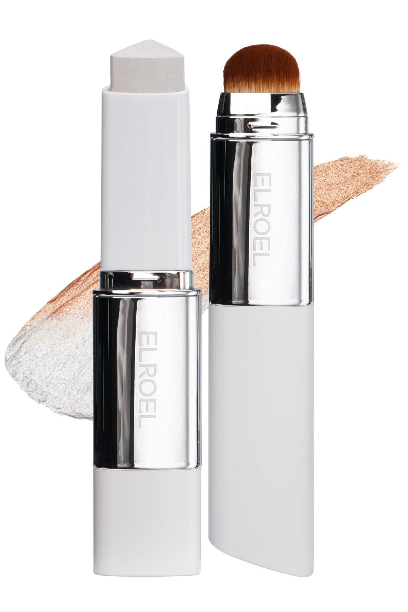 ELROEL Blanc Cover Cream Stick V White - Korean Color-Changing Foundation Stick with Volufiline - Medium to Full Coverage Dewy Finish Base Makeup - Dual-Ended with Detachable Brush (202 Natural) - dailyvitalstore