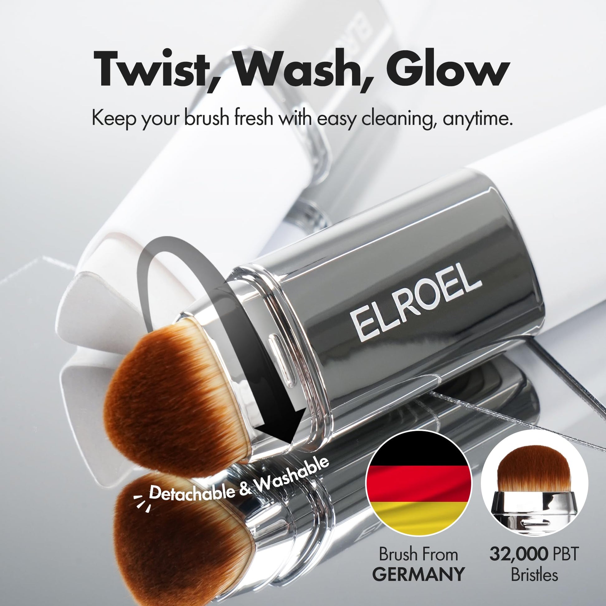 ELROEL Blanc Cover Cream Stick V White - Korean Color-Changing Foundation Stick with Volufiline - Medium to Full Coverage Dewy Finish Base Makeup - Dual-Ended with Detachable Brush (202 Natural) - dailyvitalstore