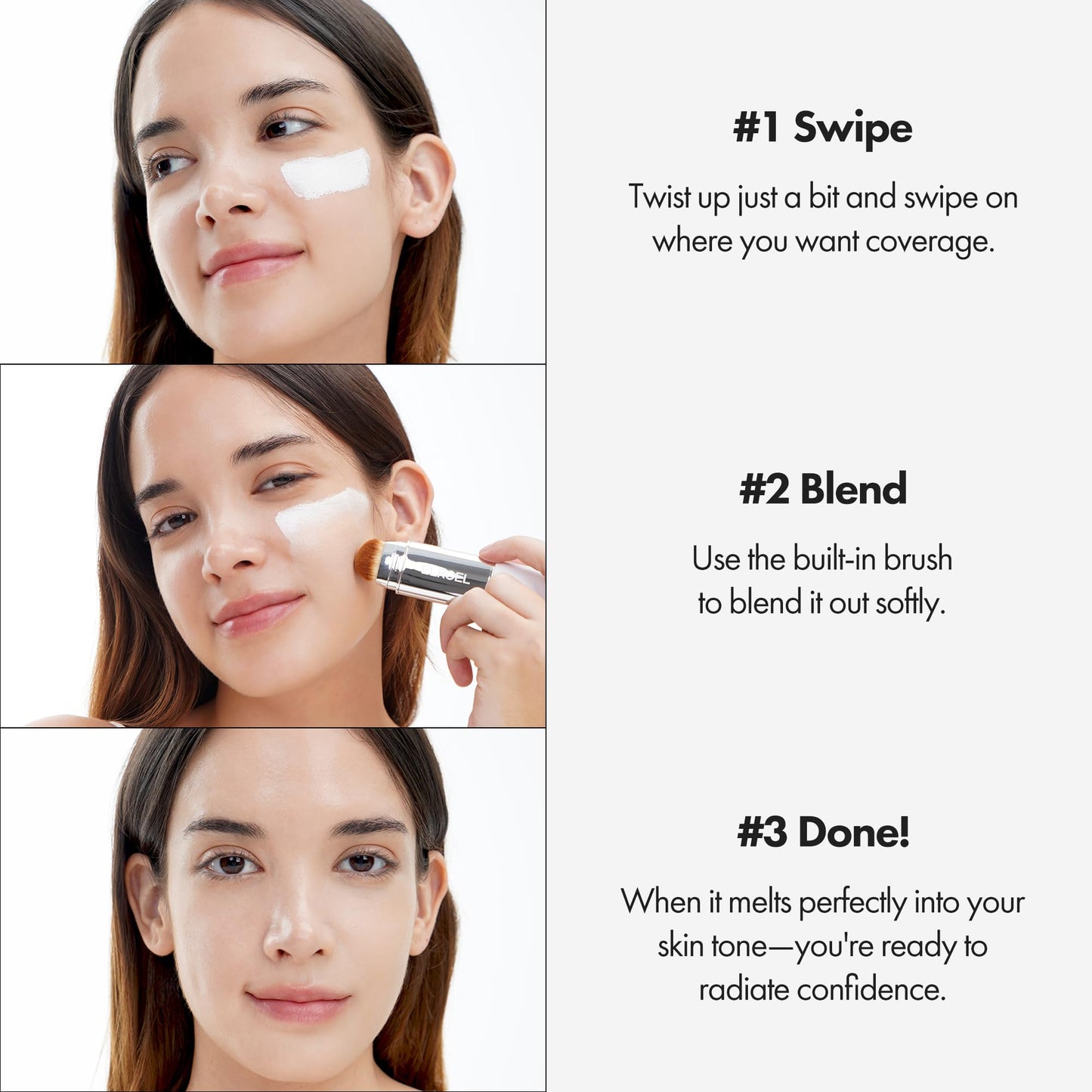 ELROEL Blanc Cover Cream Stick V White - Korean Color-Changing Foundation Stick with Volufiline - Medium to Full Coverage Dewy Finish Base Makeup - Dual-Ended with Detachable Brush (202 Natural) - dailyvitalstore
