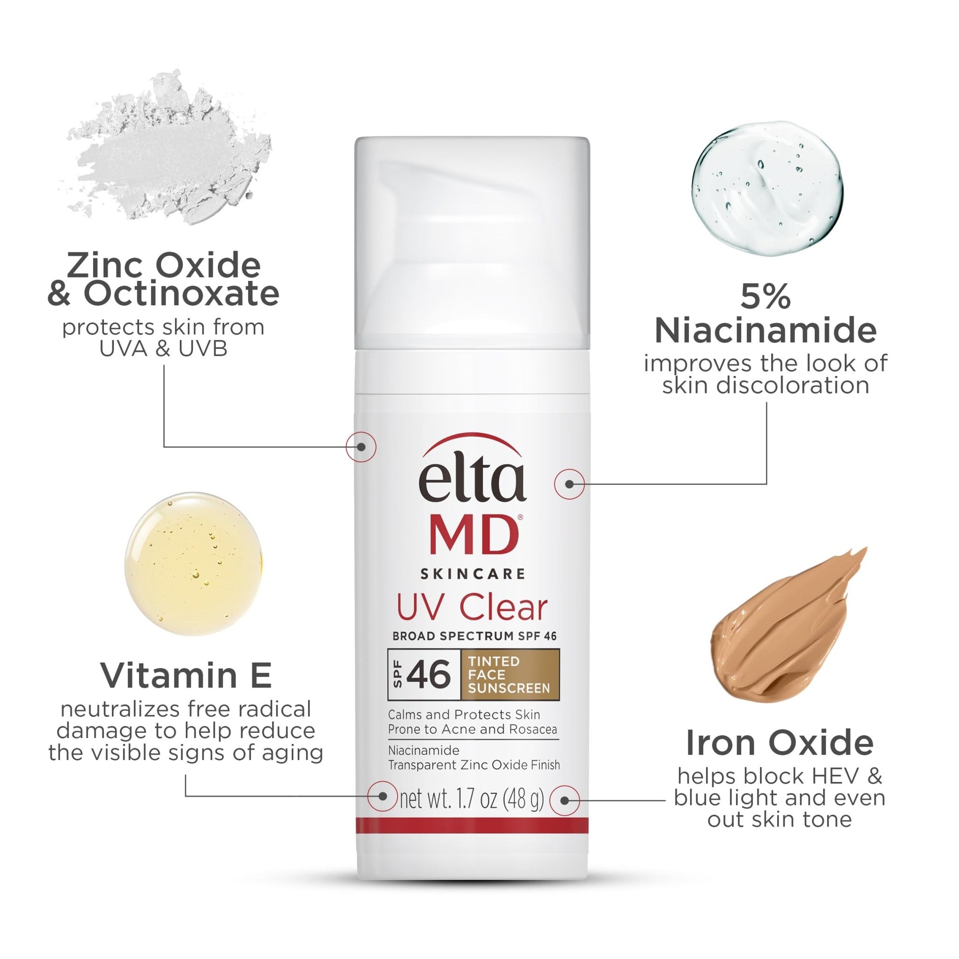 EltaMD UV Clear Tinted Sunscreen for Face, SPF 46 with Zinc Oxide, Oil-Free, Dermatologist Recommended, For Acne-Prone Sensitive Skin, 1.7 oz - dailyvitalstore
