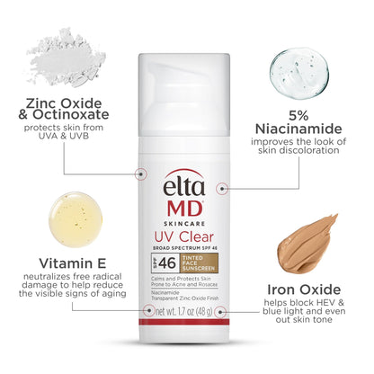 EltaMD UV Clear Tinted Sunscreen for Face, SPF 46 with Zinc Oxide, Oil-Free, Dermatologist Recommended, For Acne-Prone Sensitive Skin, 1.7 oz - dailyvitalstore