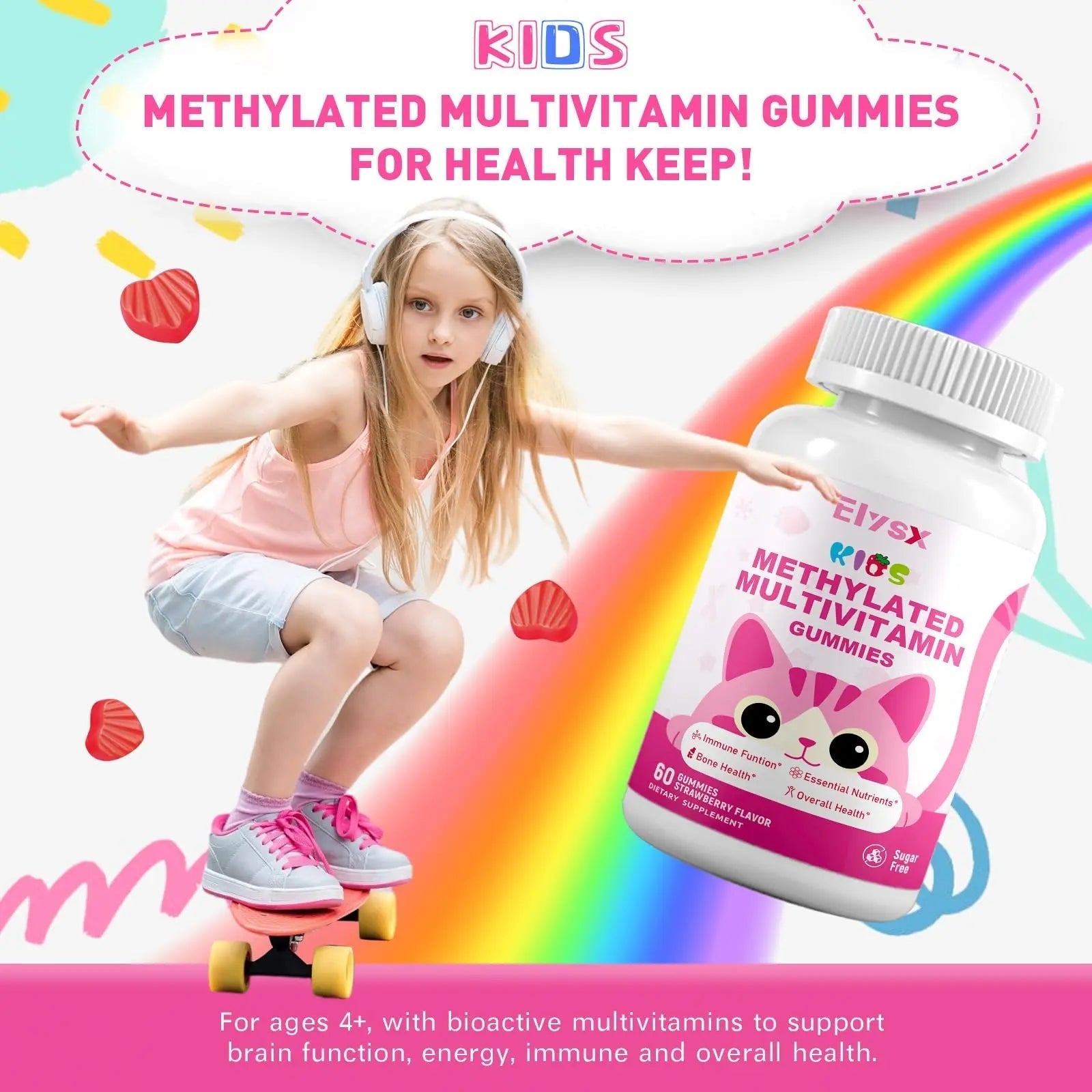 Elysx Kids Methylated Multivitamin Chewable Gummies, MTHFR Supplement with L Methylfolate, Magnesium, Biotin, Choline - dailyvitalstore