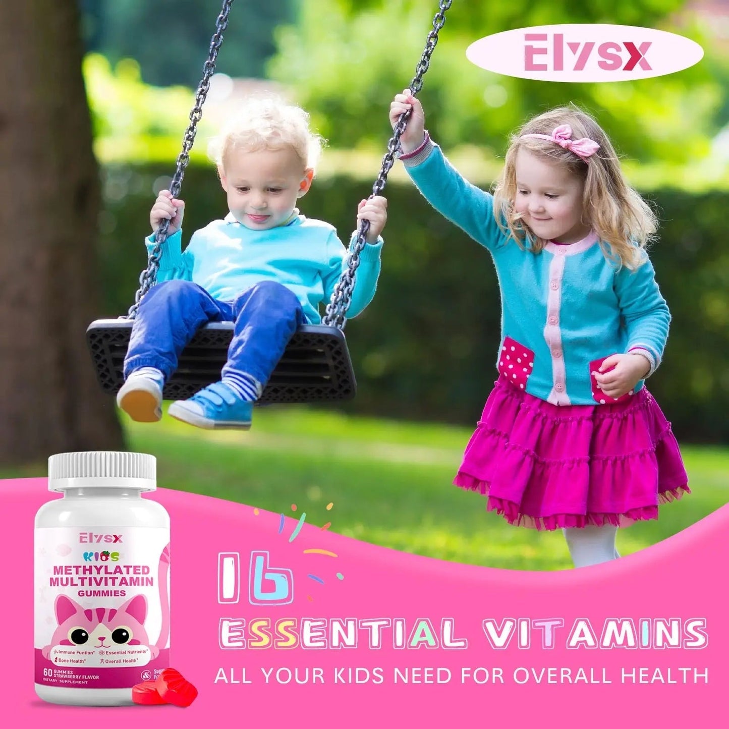 Elysx Kids Methylated Multivitamin Chewable Gummies, MTHFR Supplement with L Methylfolate, Magnesium, Biotin, Choline - dailyvitalstore