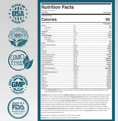 ELYXaR Daily Superfood Complex - Supplement Powder - 60+ Vitamins, Minerals, Wholefood-Sourced Ingredients, Stress Adaptogens, Pro & Prebiotics, Digestive Enzymes, & Electrolytes - 30 Servings - dailyvitalstore
