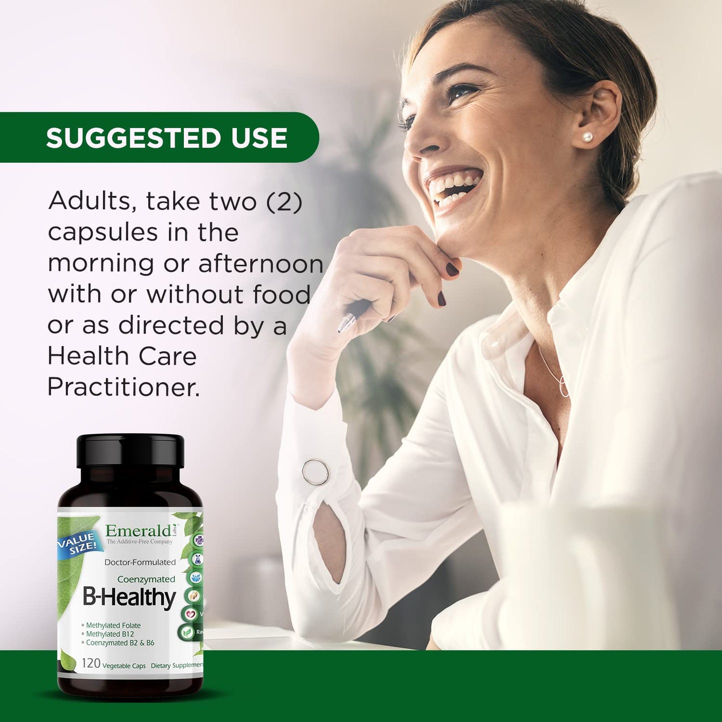 EMERALD LABS B-Healthy - Vegan Vitamin B Complex - Includes Methylated Folic Acid & Full Spectrum B Vitamins - Supports Immune, Brain & Heart Health - dailyvitalstore