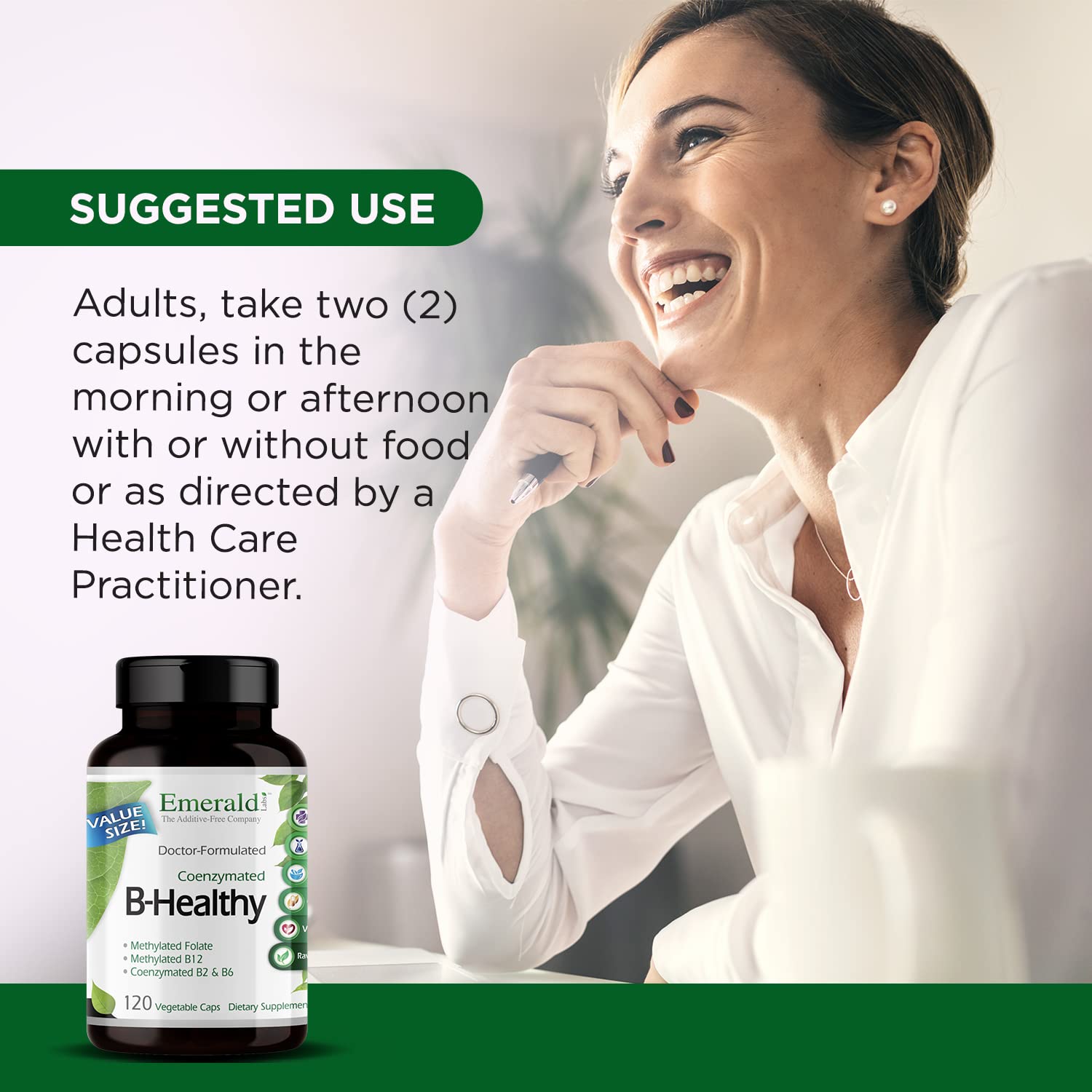 EMERALD LABS B-Healthy - Vegan Vitamin B Complex - Includes Methylated Folic Acid & Full Spectrum B Vitamins - Supports Immune, Brain & Heart Health - dailyvitalstore