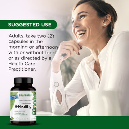 EMERALD LABS B-Healthy - Vegan Vitamin B Complex - Includes Methylated Folic Acid & Full Spectrum B Vitamins - Supports Immune, Brain & Heart Health - dailyvitalstore